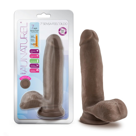 Blush Novelties Adult Sex Toys – Au Naturel Sensa Feel Dual Density Realisitc Dildo – 7 Inch – Body Safe – Flexi Shaft Lifelike Penis, Suction Cup, Harness Compatible – Women, Men, Couples – Brown