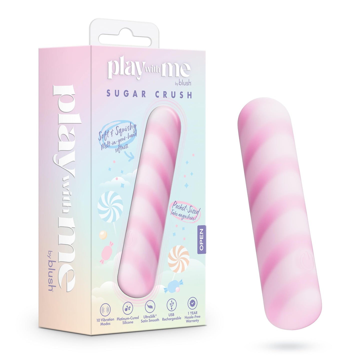 Blush Play with Me Sugar Crush 4" Bullet Vibrator - 10 Powerful Vibes for Clit & Nipple, Soft Silicone Pocket Pussy Pleaser - USB Rechargeable, Waterproof, Travel Friendly Sex Toy for Women - (Pink)