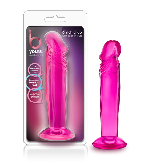 Blush Adult Sex Toys - B Yours, Sweet n Small Realistic 6.5 Inch Short Dildo - 1.25 Inch Wide Strap On Ready Suction Cup - Body Safe, Non Porous Soft - Pegging, Anal - Women Men Couples - Pink