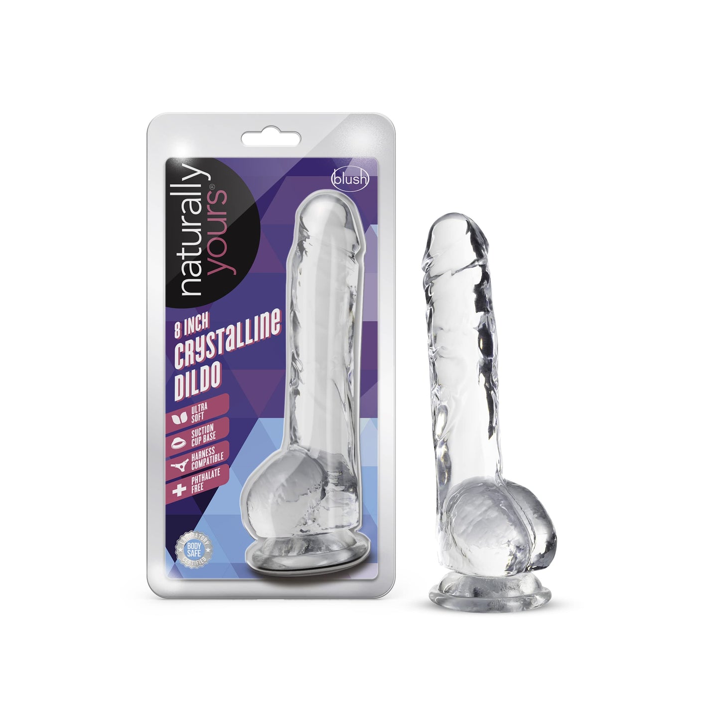 Blush Novelties Naturally Yours - 8 Inch Long Crystalline Dildo - 1.5Slim - StrapOn Compatible Sturdy Suction Cup for Hands Free Play - Realistic Lifelike Hand Sculpted Sex Toy