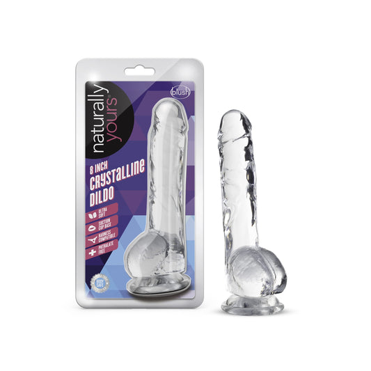 Blush Novelties Naturally Yours - 8 Inch Long Crystalline Dildo - 1.5Slim - StrapOn Compatible Sturdy Suction Cup for Hands Free Play - Realistic Lifelike Hand Sculpted Sex Toy