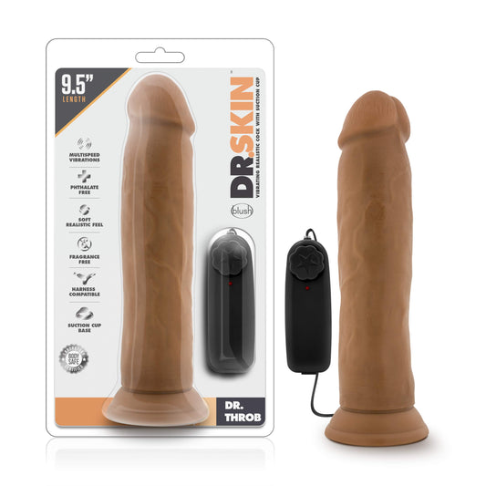 Blush Novelties Dr. Skin 9.5 Inch Realistic Vibrating Dildo with Suction Cup, Sex Toy for Women, Sex Toy for Adults, Mocha