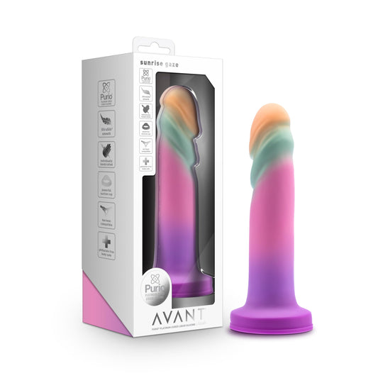 Blush Avant Sunrise Gaze 7.5 Inch Liquid Silicone Dildo - Satin UltraSilk Finish Lifelike Penis - Strong Suction Cup Base & Harness Compatible - Adult Sex Toys for Women Men Couples Pleasure - Sherbet