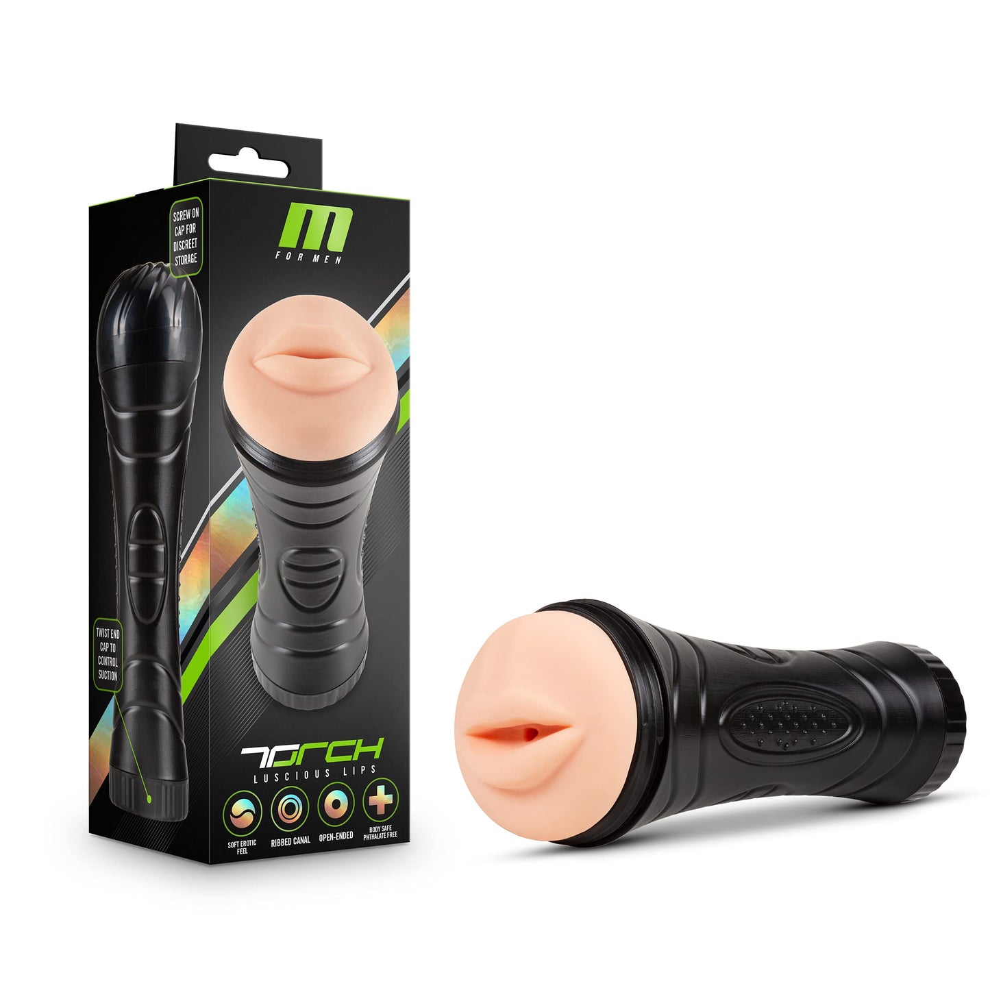 Blush Novelties M for Men - The Torch Luscious Lips - Ultra Soft Male Masturbator Cup - Grips You While You Stroke It Tight BJ Lips - Ribbed and Textured to Intensify Orgasm - Removeable Sleeve Men