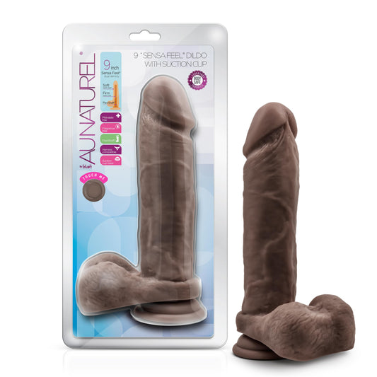 Blush Novelties Au Naturel 9 Inch Realistic Dual Layer Dildo with Suction Cup, Sex Toy for Women, Sex Toy for Adults, Chocolate