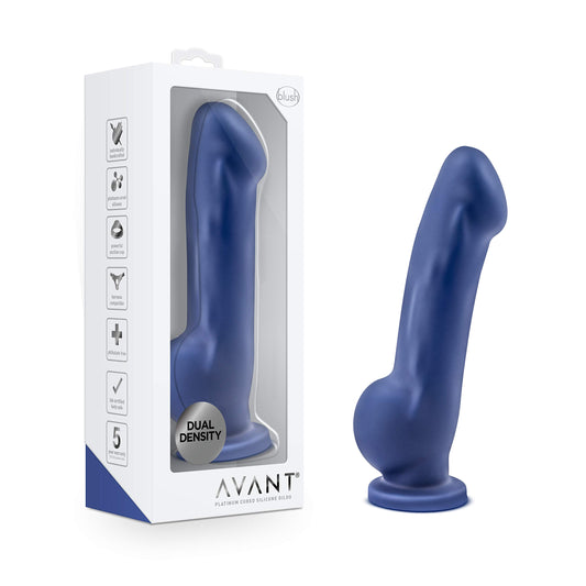 Blush Novelties Avant Ergo - Sensa Feel Ultra Soft Dual Density Purio™ Platinum Silicone Dildo - 7 Inch - 1.5" Wide - Ultrasilk Smooth - Strap On Compatible Suction Cup - Hands Free Sex Toy - Indigo