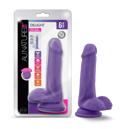Blush Sex Toys - Au Naturel Bold Delight Realistic Dildo - 6 Inch - Sensa Feel Dual Density Flexishaft Dildo - Strap On Harness Penis for Anal Vaginal Stimulation - Adult Toy Women & Couples - Purple