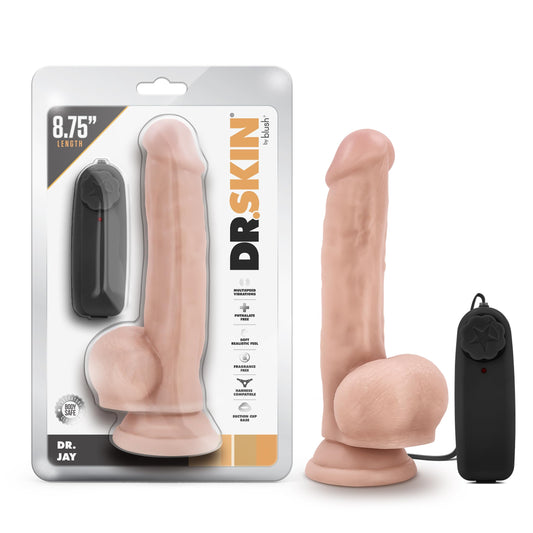 Blush Novelties Dr. Skin 8.75 Inch Realistic Vibrating Dildo, Suction Cup Harness Compatible, Sex Toy for Women, Sex Toy for Adult