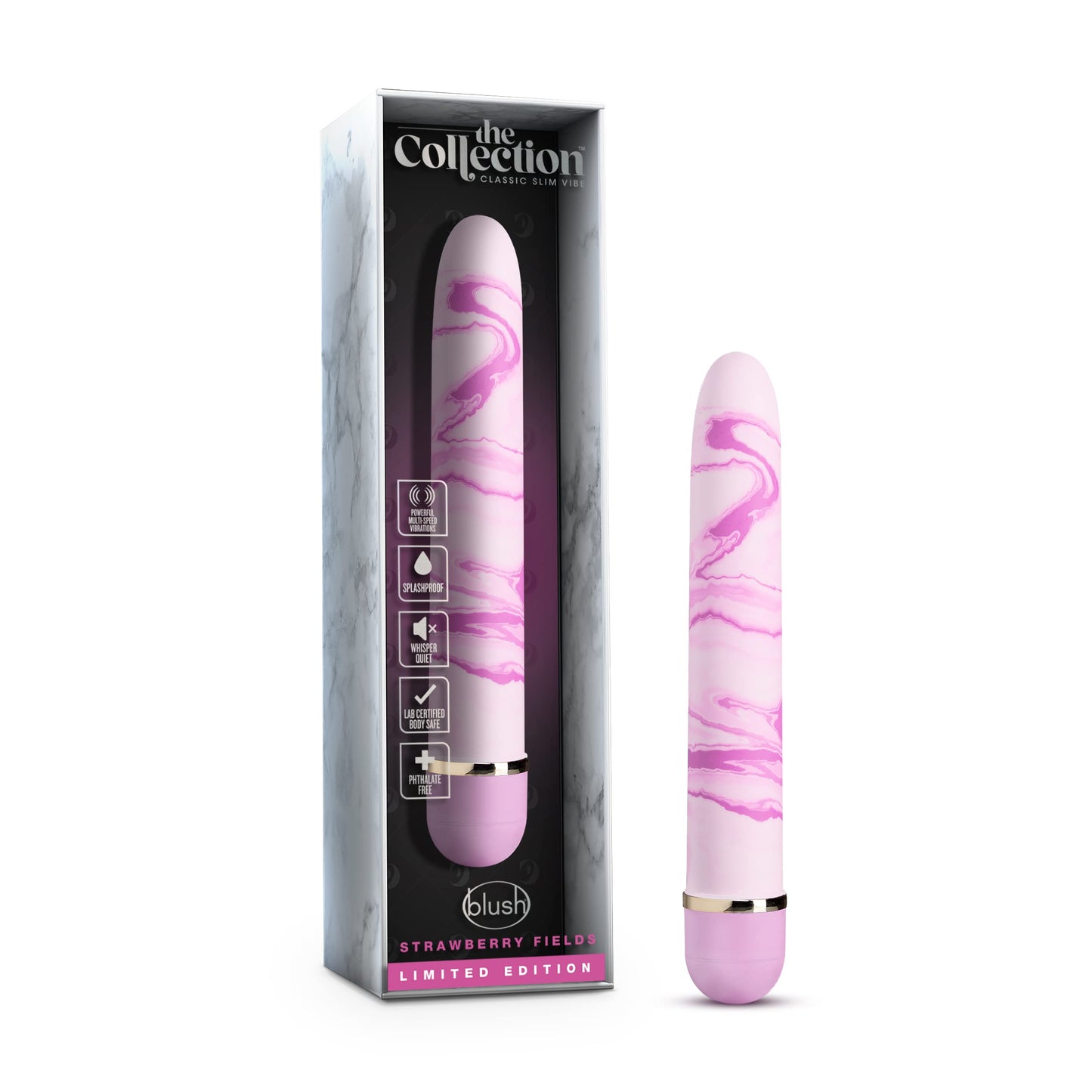 Blush Novelties Strawberry Fields 7" Wand Vibrator, Gentle, Satiny Smooth Finish, Not Overly Buzzy, Perfect for Beginners, Pink Marble
