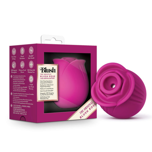 Blush 2.75" Original Rose Silicone Nipple & Clitoral Sucking Vibrator, 9 Air Wave Sensations (6 Speeds 3 Patterns) Magnetic Rechargeable, Splashproof, Ultrasilk Luxury Massager Adult Sex Toy for Women