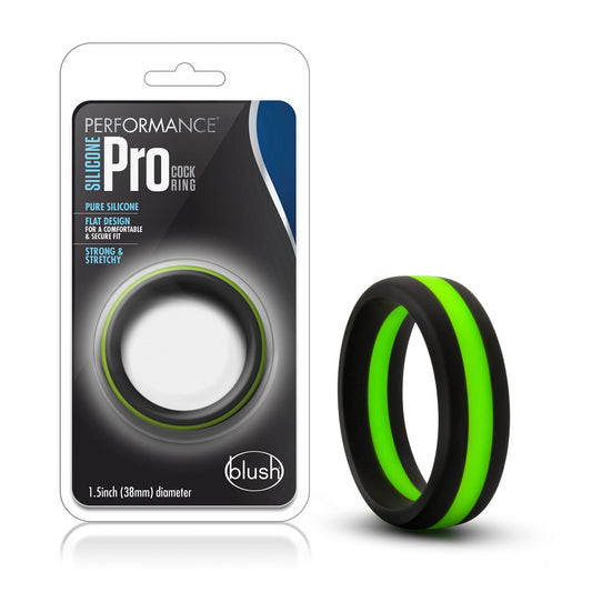 Blush Novelties Performance Puria Pro Silicone Cock Ring - 1.5" Wide Penis Ring - Enhances Girth & Hard Erections - UltraSilk Smooth No Pinch Design - Stretchy Sex Toy for Men & Couple - Black & Green