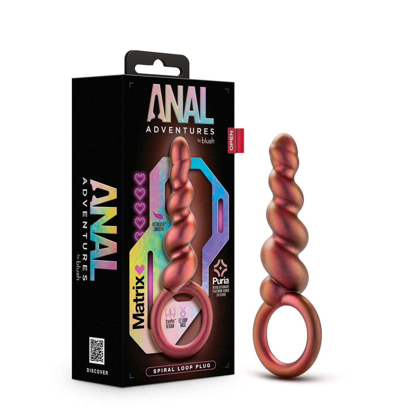 Blush Novelties Anal Adventures Priestess 5.25 Inch Swirled Anal Plug with Easy-Pull Loop - UltraSilk Texture, Tapered Head, Platinum-Cured Silicone - Perfect Anal Sex Toy for Men, Women, and Couples