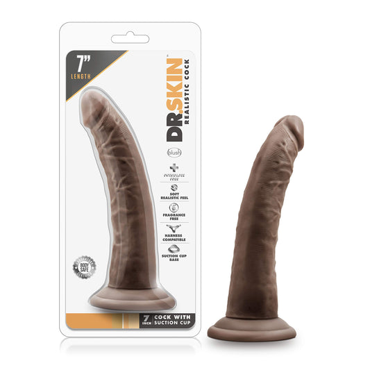 Blush Dr. Skin 7.5" Realistic Slim Shaft Dildo, 1.5" Wide Soft Lifelike Cock - Suction Cup, Strap-On Solo or Partner Play, Body-Safe PVC - Pleasure Adult Sex Toy for Women, Men & Couples - (Chocolate)