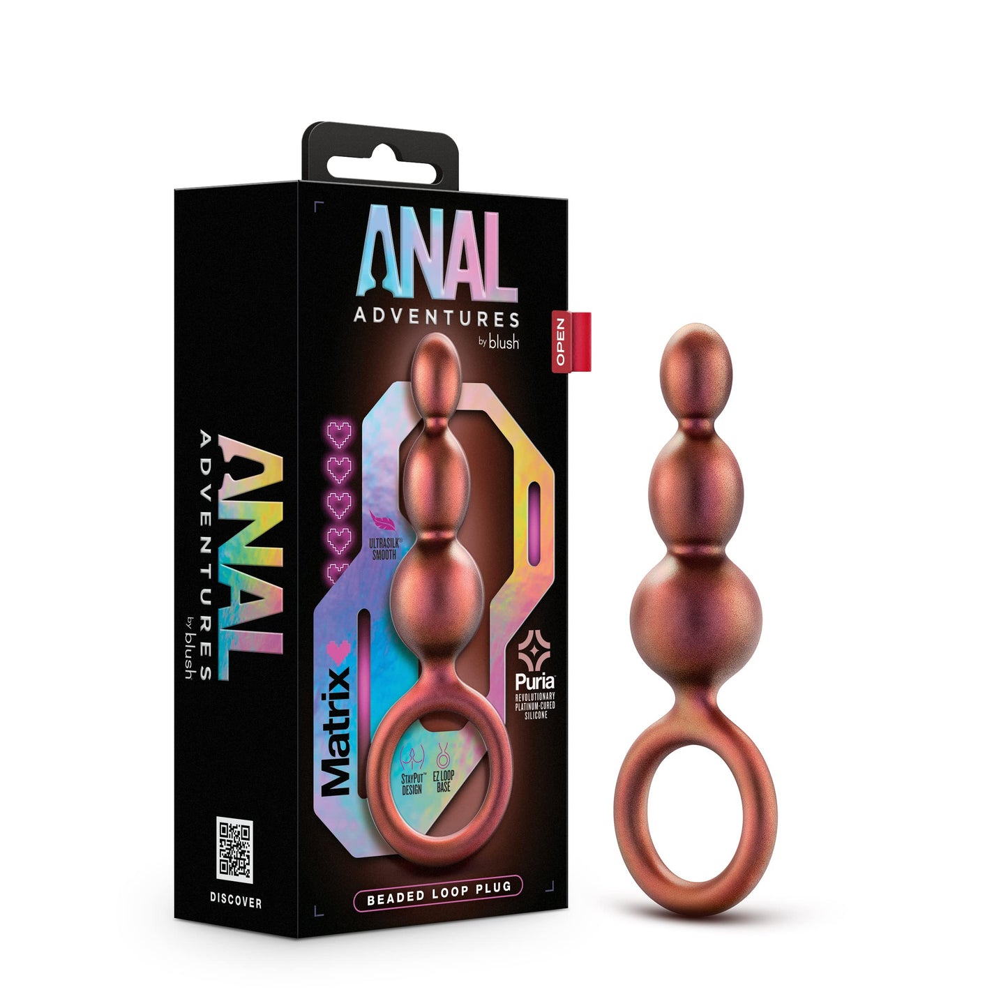 Blush Novelties Anal Adventures Priestess Silicone Anal Plug Beads - Beaded Buttplug - Loop at Base for Easy Pull and Safety - Satin Smooth Texture Ultrasilk - Tapered Head - Sex Toy Couples