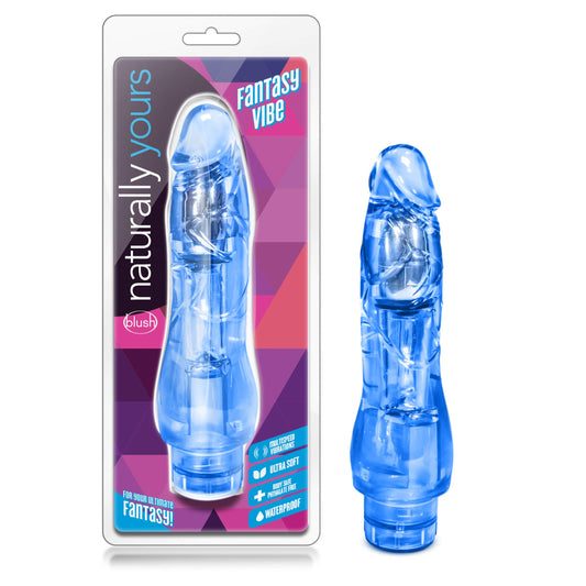 Blush Novelties Fantasy Vibe Adult Sex Toy - 8.5 Inch Long Realistic IPX7 Waterproof Vibrating Dildo - Soft Lifelike G Spot Clitoral Stimulator - Multi Speed - Women Men & Unisex - Clear Blue