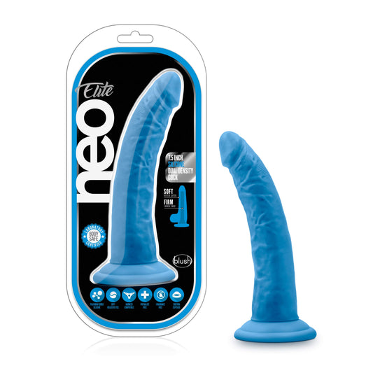 Blush Neo Elite 7.5” Realistic Silicone Dildo - Dual Density Soft Yet Firm Cock - Suction Cup, Strap-On Compatible - Anal & Vaginal Pleasure Play - Adult Sex Toy for Women, Men & Couples - (Neon Blue)