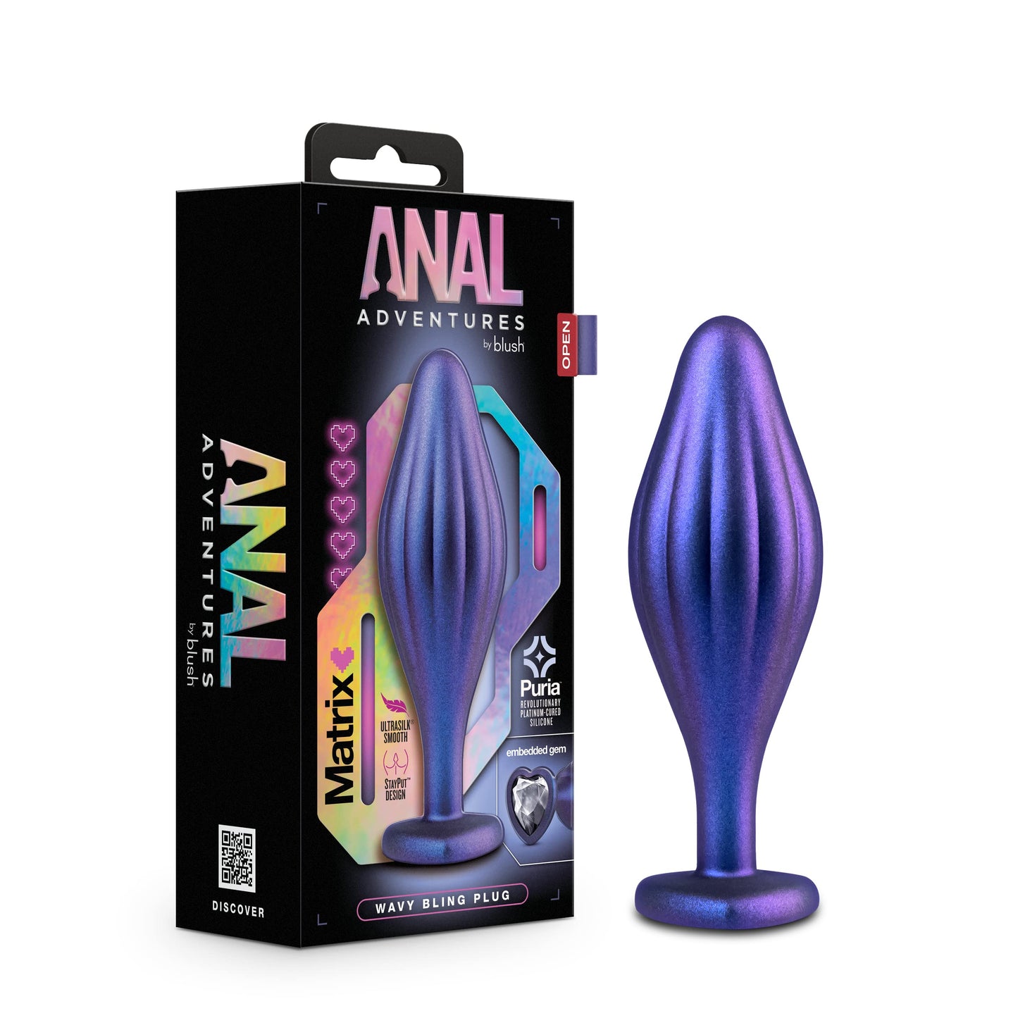 Blush Novelties Anal Adventures Matrix Rhineheart Silicone Anal Plug - Textured Wavy Bling Buttplug - Stayput Comfort for Safety - Satin Smooth Texture Ultrasilk - Tapered Head - Sex Toy Couples