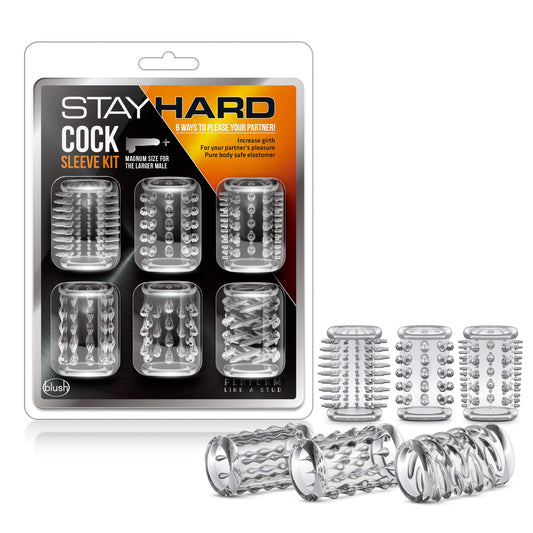 Blush Novelties, Stay Hard Cock Ring Sleeve Kit, 6 Unique Textures Enhance Pleasure, Use On Penis, Vibrator, Dildo, Stack, Mix to Create Unique Sensations, Adds Girth, Sex Toy for Men, Women, Couples