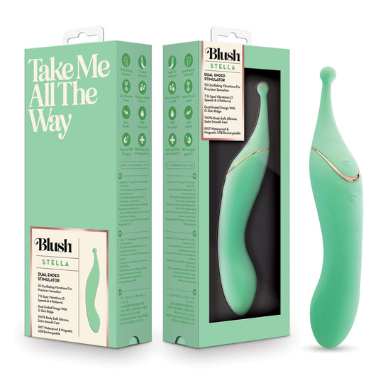 Blush Collection Stella 7" Dual-Ended Vibrating Wand, Precision Clitoral G-Spot Vibrator, Platinum Cured Silicone, Waterproof & Rechargeable Dual Motor Adult Sex Toy Stimulator for Women Couples Green