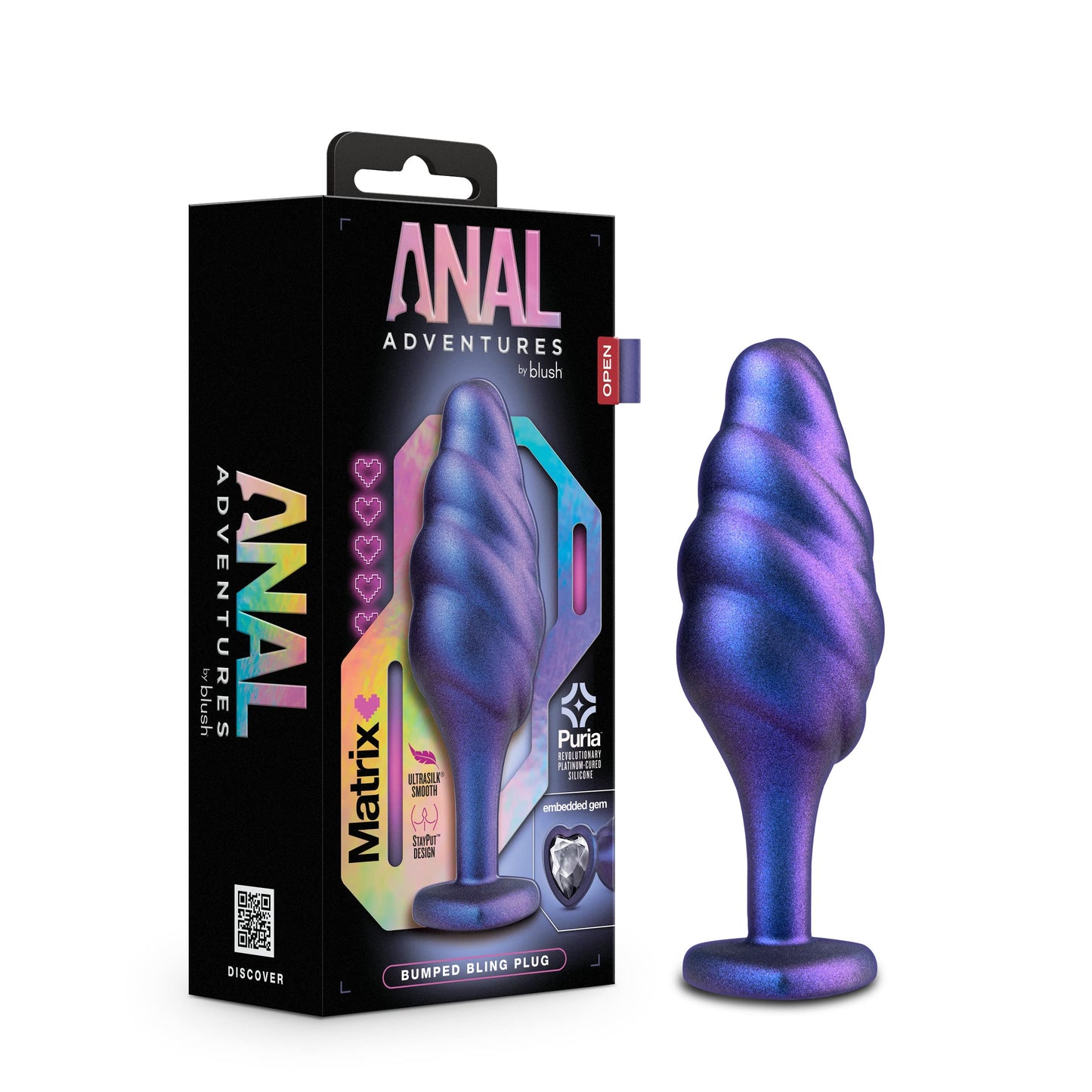 Blush Novelties Anal Adventures Cypher Rhineheart Silicone Anal Plug - Textured Swirled Bling Buttplug - Stayput Comfort for Safety - Satin Smooth Texture Ultrasilk - Sex Toy Couples