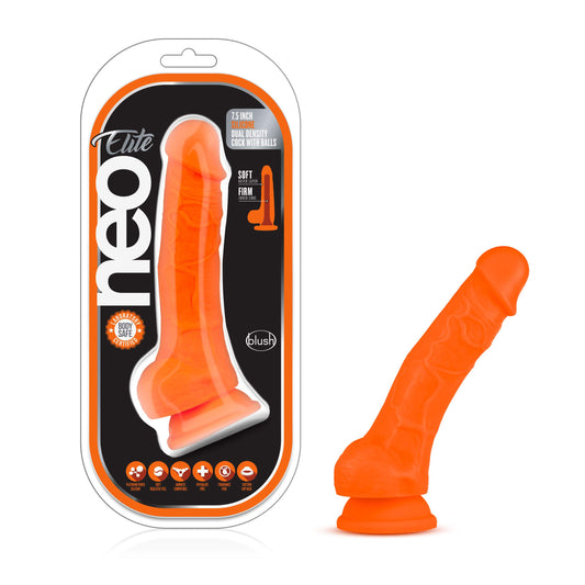 Blush Sex Toys - Neo Elite Realistic Dildo 7.5" - Dual Density Purio Silicone Dildo - Suction Cup & Strap-On Cock for G-Spot P-Spot Anal Stimulation - Adult Toy Penis for Women Men & Couples - Orange