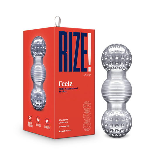 Blush Novelties Rize: Feelz - 5.5 inch Male Masturbator - 3 Ribbed Pleasure Chambers - Pocket Size Masturbation Cup - Realistic Feel - Crystal Clear Stroker - Sex Toy for Men - Adult Sex Toy