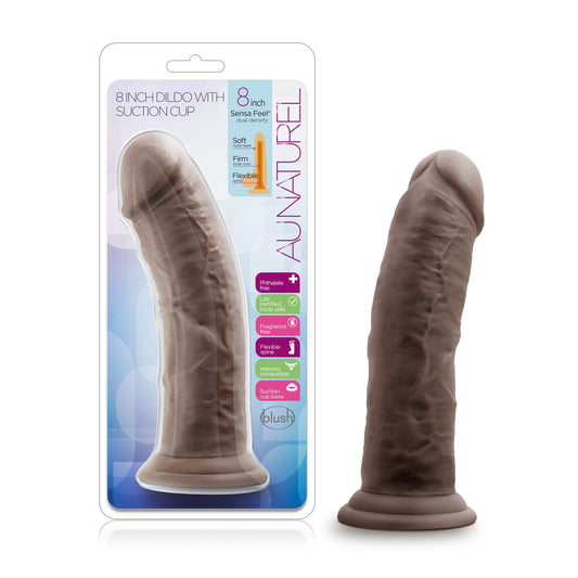 Blush Novelties Au Naturel 8" Realistic Dildo, Long, Thick, Suction Cup Harness Compatible, Sex Toy for Women, Sex Toy for Adults Chocolate
