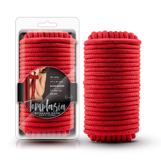 Blush Temptasia Red BDSM Bondage Rope Sex Restraints - 32 Feet No-Slip Shibari Rope of 100% Cotton Comfortable BDSM -Thick and Sturdy for Heavy Duty Binding - Kinky Sex Toy for Adult Women Men Couples