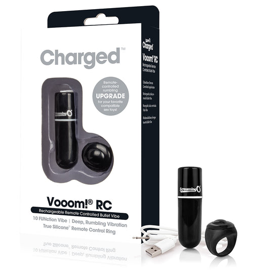 SCREAMING O® CHARGED VOOOM REMOTE CONTROL BULLET | Multi-Speed 10 Function Rechargeable Rumbling Vibrating Female Vibrator Bullet Vibe/Personal Massager with Remote Control Ring (Black)