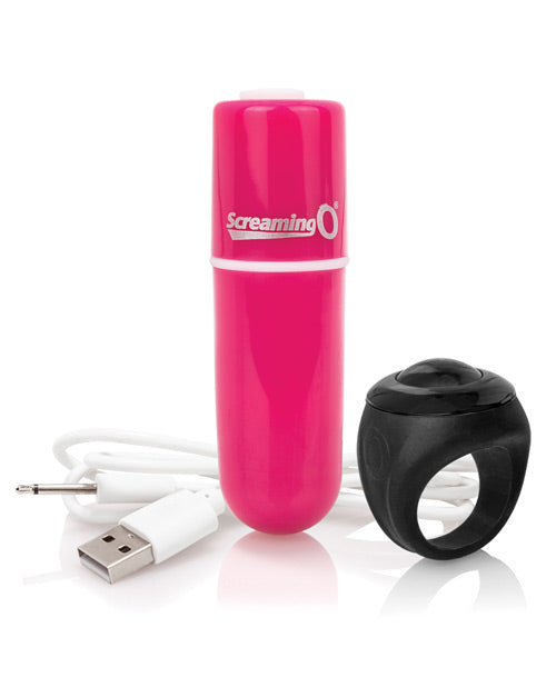 SCREAMING O® CHARGED VOOOM REMOTE CONTROL BULLET | Multi-Speed 10 Function Rechargeable Rumbling Vibrating Female Vibrator Bullet Vibe/Personal Massager with Remote Control Ring (Pink)
