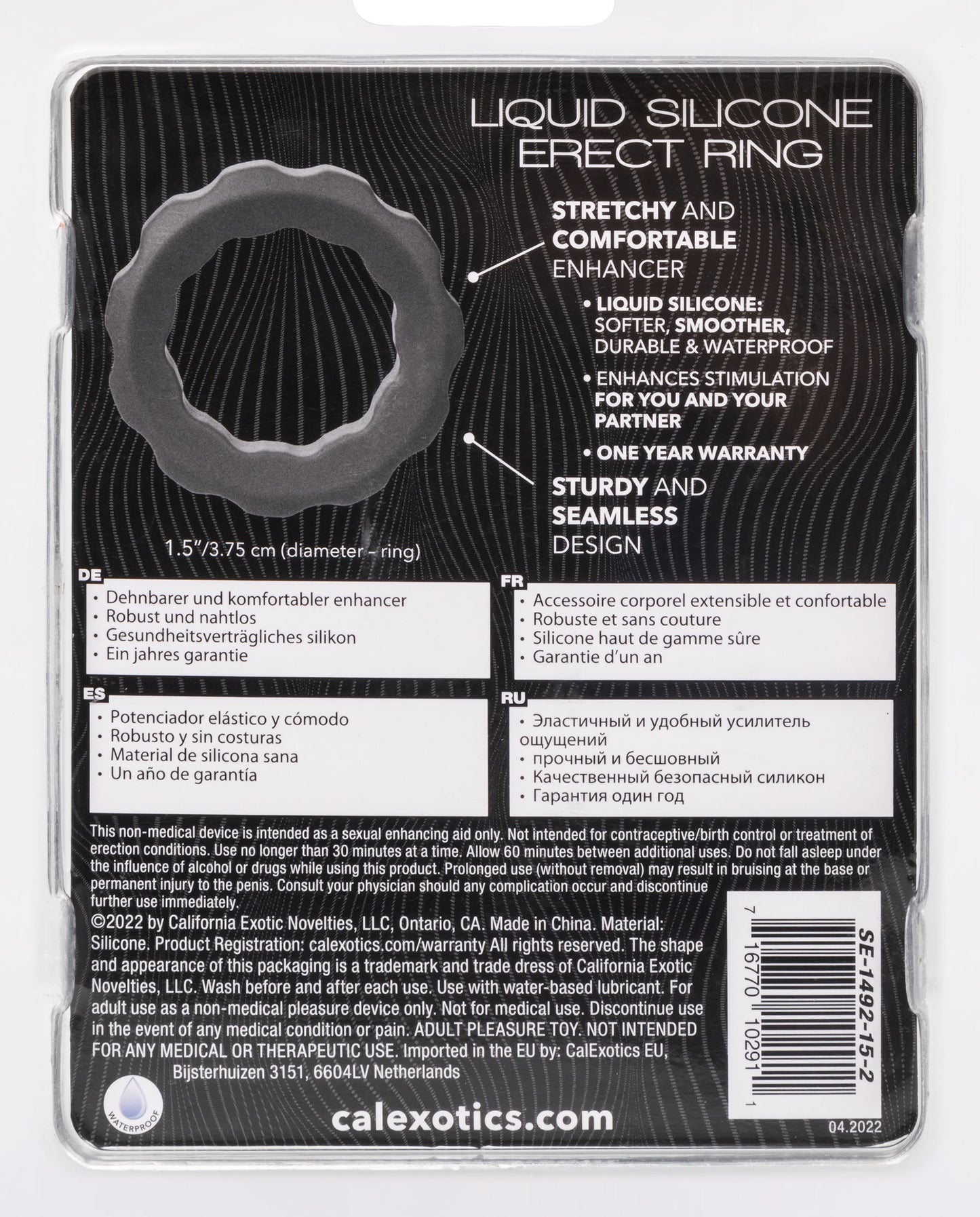 CalExotics Alpha Liquid Silicone Erect Ring – Male Enhancement Support Ring Silicone Sex Toys for Men – Gray