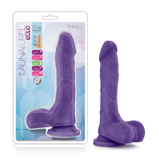 Blush Novelties Adult Sex Toys – Au Naturel Bold Thrill – Sensa Feel Dual Density Realistic 8.5 Inch Dildo – Lifelike Cock with Balls – Suction Cup Base Harness Compatible – Women Men Couples – Purple