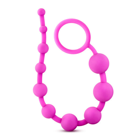 Blush Luxe Silicone 10 Beads - Silky Smooth Ultrasilk - Puria Platinum Silicone - Beginners Anal Beads -12.5" Long with Sturdy Pull Handle - Luxury Anal Trainer Adult Sex Toy for Couples Play - Pink