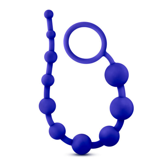 Blush Luxe 10 Silicone Anal Beads - Soft Smooth Ultrasilk - Puria Platinum Silicone - Beginners Anal Beads -12.5" Long with Pull Ring - Butt Plug Trainer - Luxury Adult for Men Women Couples - Indigo