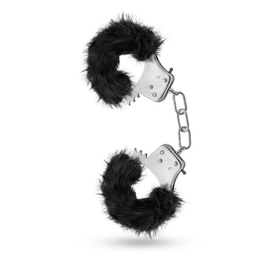 Blush Novelties Plush Fur Hand Cuffs Wrist Restraints for Role Play and Bondage Kinky Sex Toy for Couples, Black