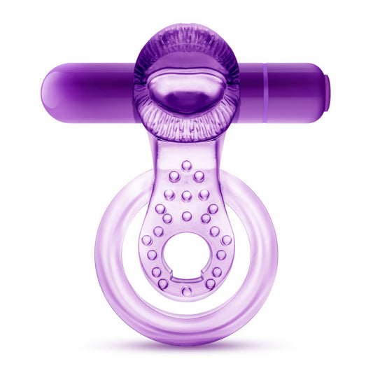 PLAY WITH ME LICK IT VIBRATING DOUBLE STRAP COCKRING PURPLE