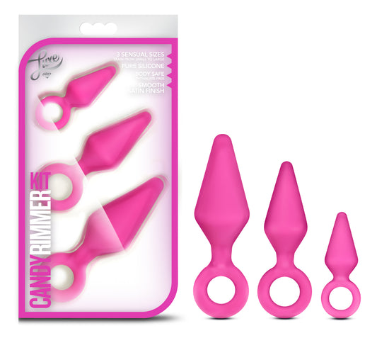Blush Luxe Candy Rimmer Anal Training Kit - 3 Silicone Butt Plugs Set (Small, Medium & Large) - Satin Smooth Flexible Shaft, Looped Handle - Beginner Friendly Anal Plug for Women, Men & Women - (Pink)