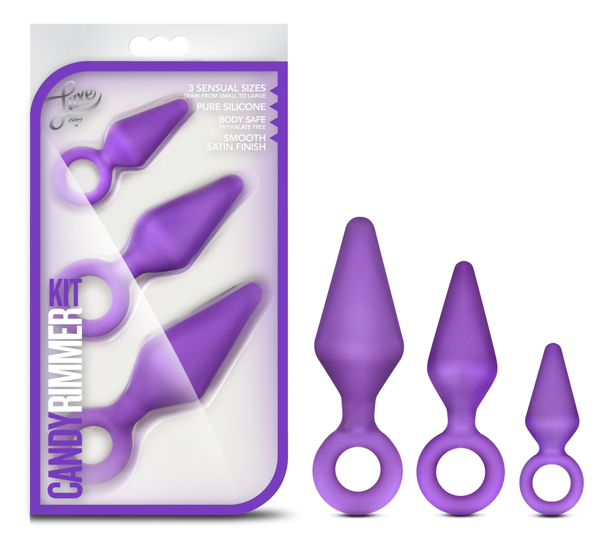 Blush Candy Rimmer Silicone Butt Plug Kit - Ultrasilk 3 Sizes Beginner Anal Training Set - Flexible Soft Tip (S, M, L) Prostate Massager Loop Handle Plugs - Women, Men, Couples Adult Sex Toy -(Purple)
