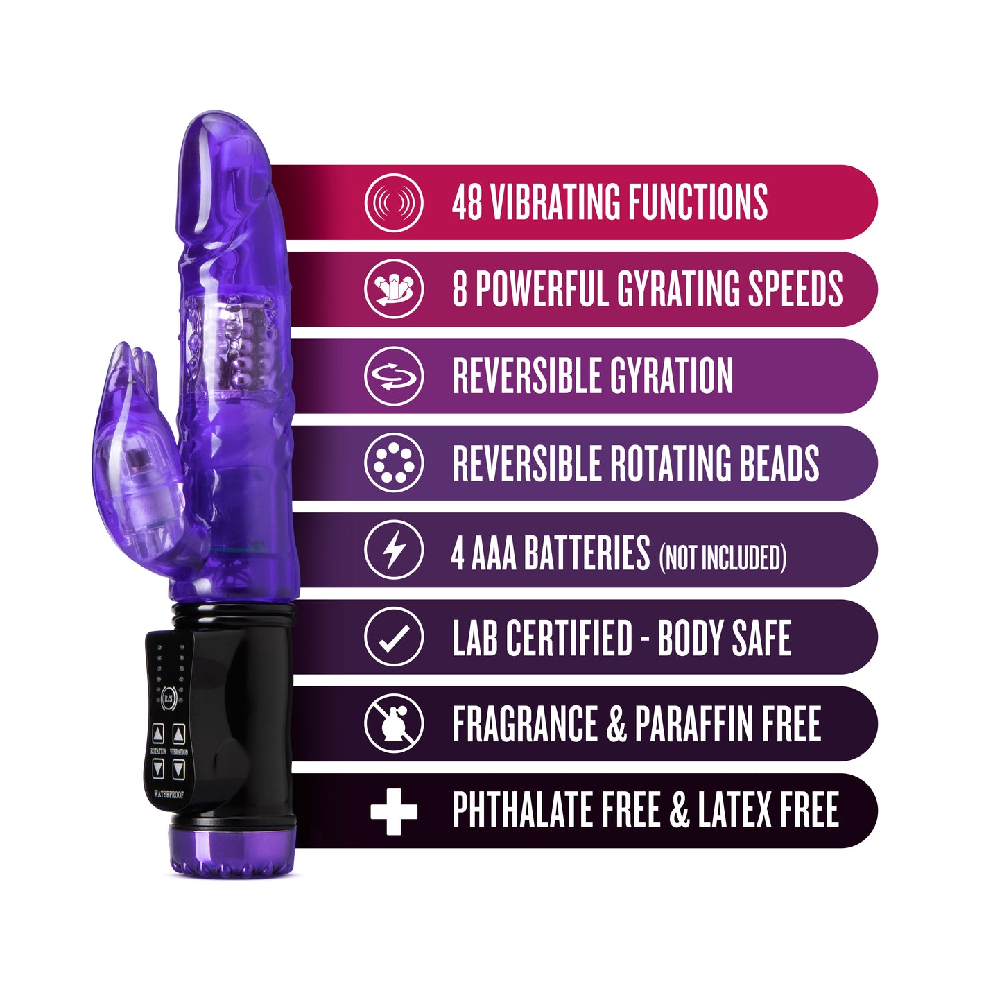 Blush Novelties Sexy Things Flutter Rabbit - Mini Rabbit Vibrator - 48 Function 3 Vibration Points - 2 Way Gyrating Shaft and Rotating Pleasure Beads - Soft Flexible Clit Stimulator - Sex Toy