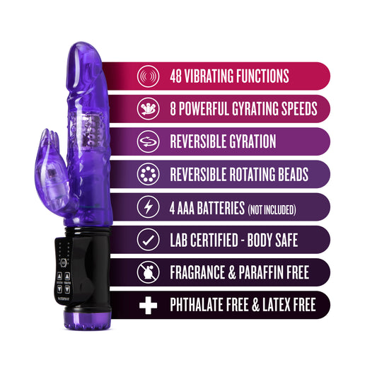 Blush Novelties Sexy Things Flutter Rabbit - Mini Rabbit Vibrator - 48 Function 3 Vibration Points - 2 Way Gyrating Shaft and Rotating Pleasure Beads - Soft Flexible Clit Stimulator - Sex Toy