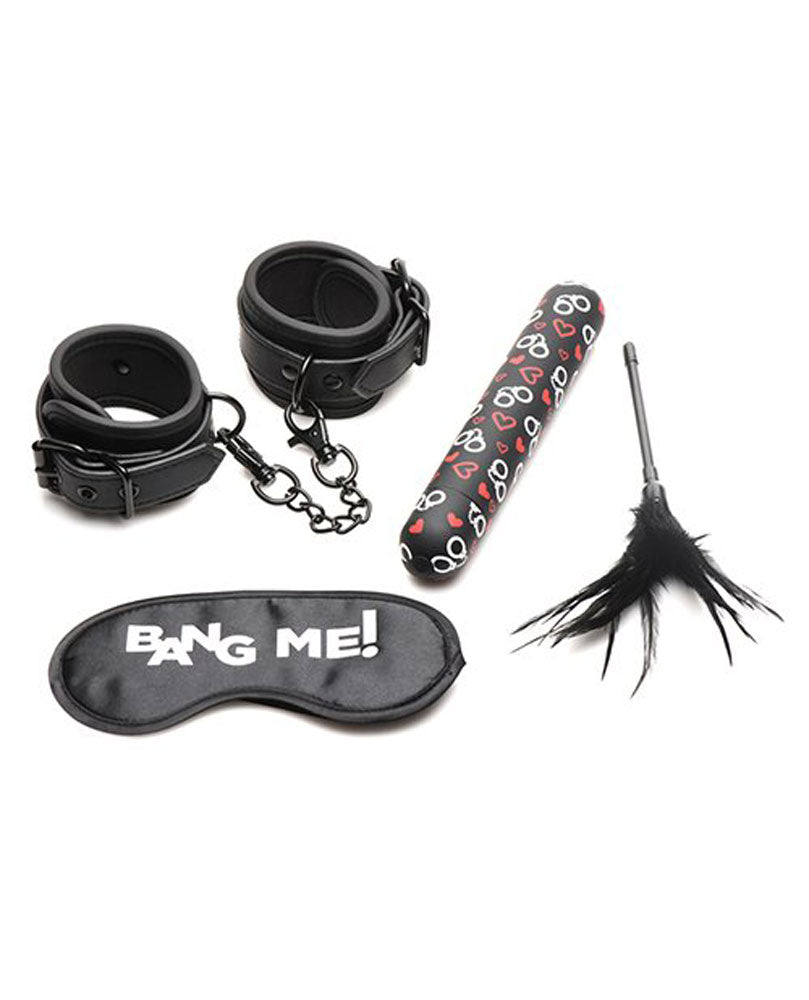 Bang! Bullet Bondage Kit with Bullet Cuffs Tickler & Blindfold Included for Men Women and BDSM Couples. Vegan Leather Restraints and Waterproof Bullet - X-Large.