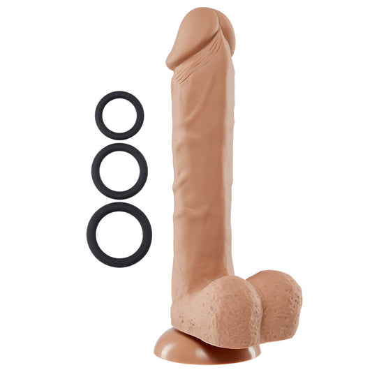 Cloud 9 Novelties Premium 9 Inch Pro Sensual Realistic Silicone Dildo with Bonus Cock Rings 3 Piece, Tan
