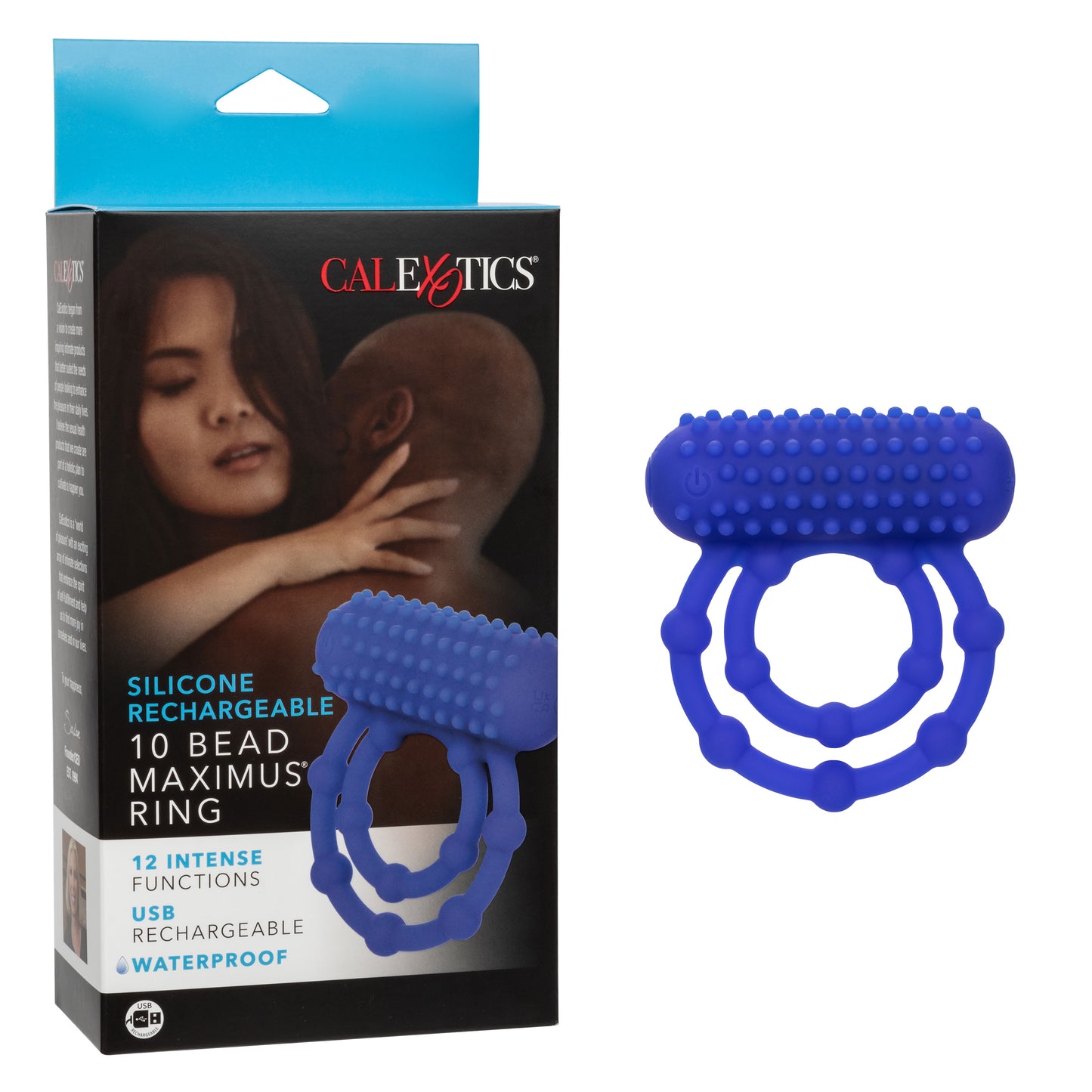 CalExotics Silicone Rechargeable 10 Bead Maximus Ring – Rechargeable Beaded Dual Pleasure Ring – Waterproof Massager Sex Toy for Couples – Purple