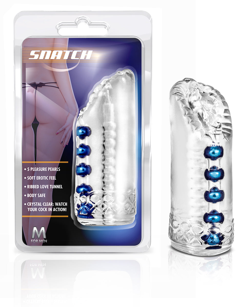 Blush M for Men 5.5" Snatch Clear Stroker Masturbator - Realistic Soft X5 Plus Lifelike Pussy - Textured Ribbed Canal w/ 5 Shaft Pleasure Beads, Stretchy Open End Pocket Design - Adult Sex Toy for Men