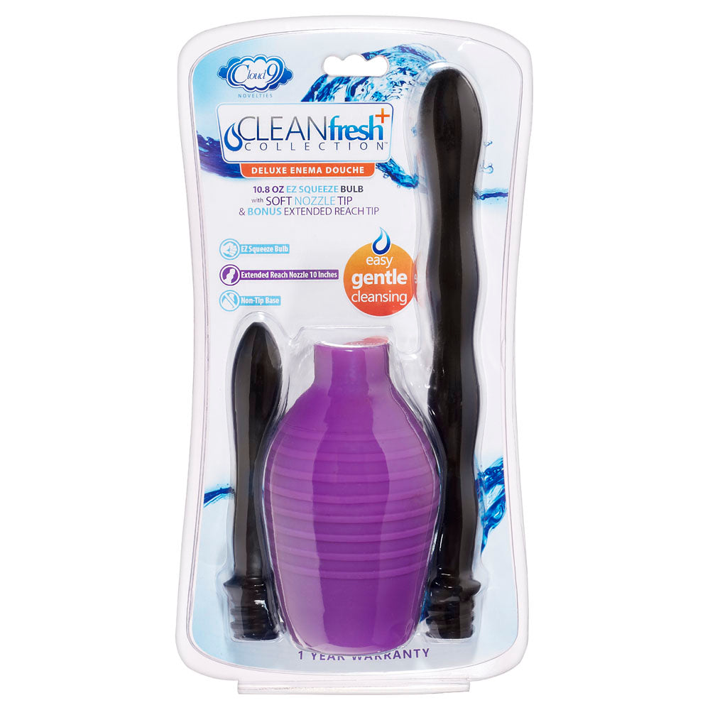 Cloud 9 Novelties Deluxe Anal or Vaginal Enema Douche Kit with Ez Squeeze Bulb with Soft Nozzle Tip & Bonus Extended Comfort Nozzle, Black/Purple