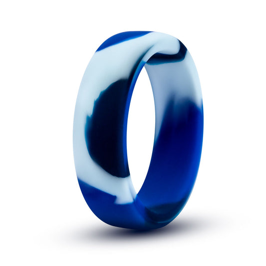 Blush Novelties Performance Puria Silicone Cock Ring - 1.5" Wide Penis Ring - Enhances Girth & Hard Erections - UltraSilk Smooth, No Pinch Design - Stretchy Sex Toy for Men & Couple - Blue Camouflage