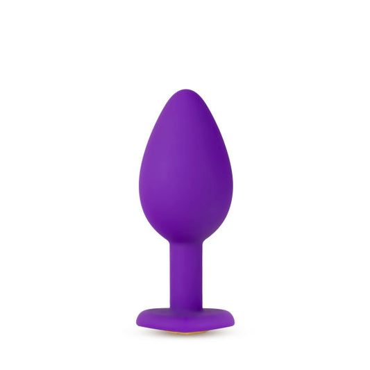 Blush Temptasia Bling 3" Beginner Butt Plug - Puria Silicone Small Anal Plug w/Gold Gem Heart Base - Soft Tapered Tip Booty Plug Ultrasilk Smooth Flared Anal Sex Toys for Women Men Couples - Purple