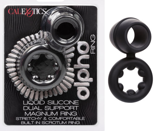 CalExotics Alpha Liquid Silicone Dual Magnum Ring – Male Enhancement Dual Support Ring Silicone Sex Toys for Men – Black