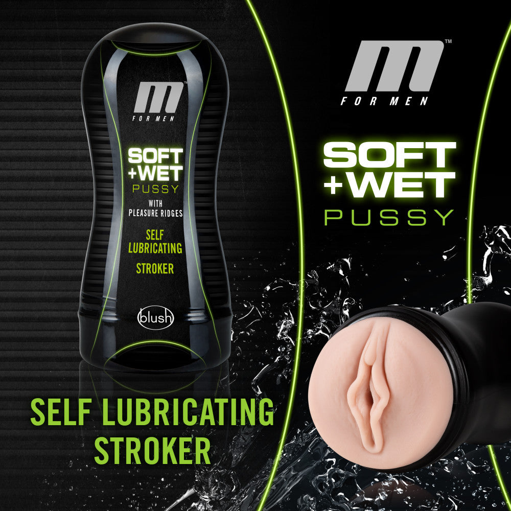 Blush M for Men 7" Soft & Wet Self Lubricating Butt Pussy Stroker w/Pleasure Ridges - PerfectFlo Realistic Masturbator Cup Mimic Ultra Soft Real Skin, Open Ended - Adult Sex Toys for Men - (Vanilla)