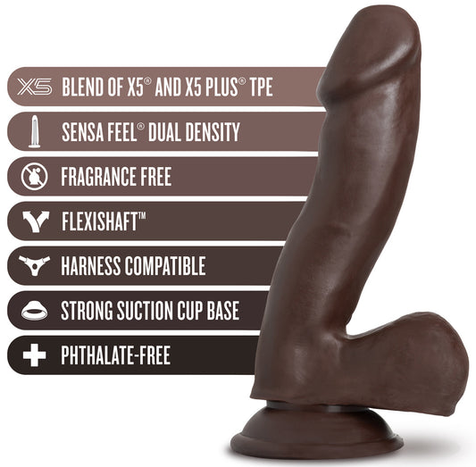 Blush Novelties Au Naturel Troy Realistic 6 Inch Suction Cup Harness Compatible FlexiShaft Sensa Feel Dildo Sex Toy for Men Women Couples Chocolate